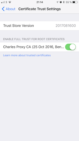 iOS certificate enabled